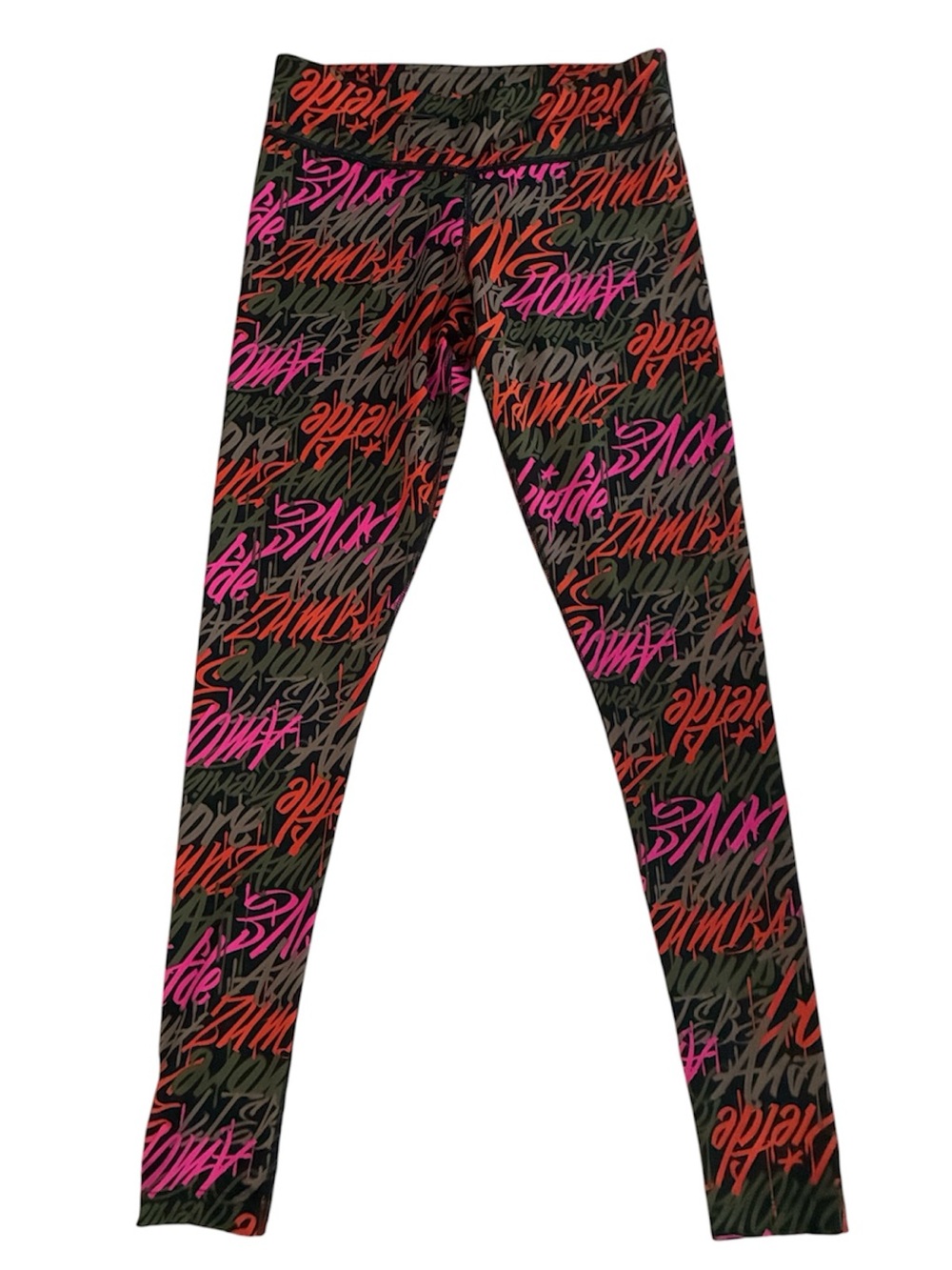 ZUMBA Women Black Leggings with Pink & Red Script Print size M